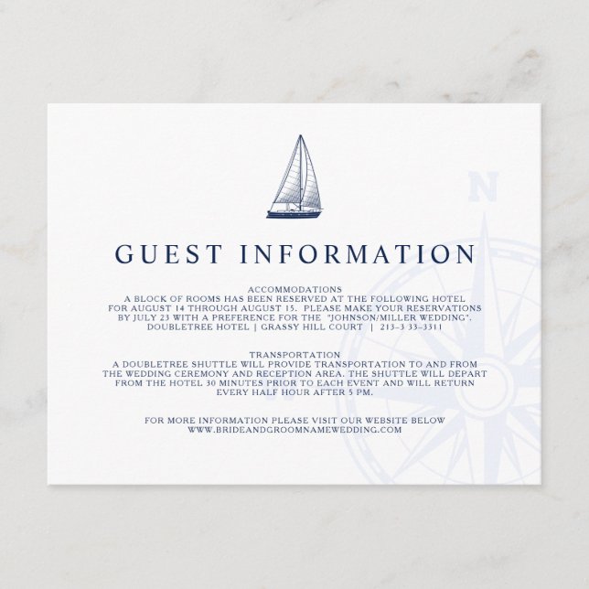 Carte D'accompagnement Love Set Sail Nautical Sailboat Mariage Informatio (Devant)