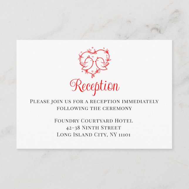Carte D'accompagnement  Lovebirds Boho Red Heart Wedding Receptiion  (Devant)