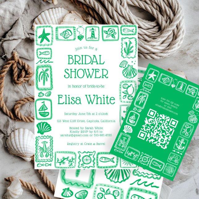 Carte D'accompagnement LoveNotes de la mer moderne QR personnalisé Baby S (LoveNotes from Sea Modern CUSTOM QR Code Bridal Shower Enclosure Card
)