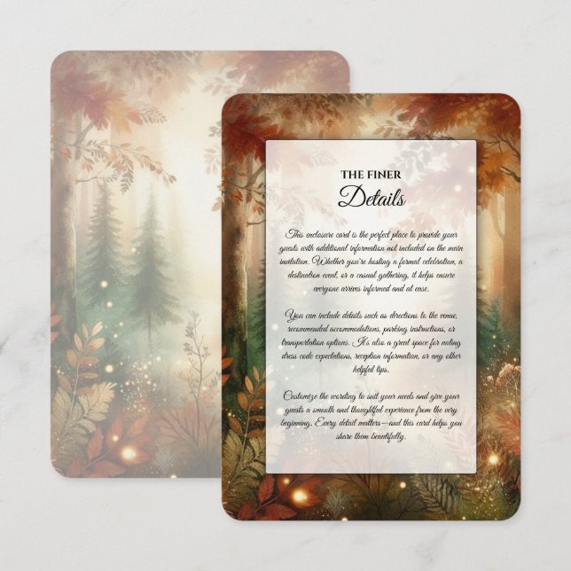 Carte D'accompagnement Lueur d'automne dans le mariage de la forêt enchan (Devant / Derrière)