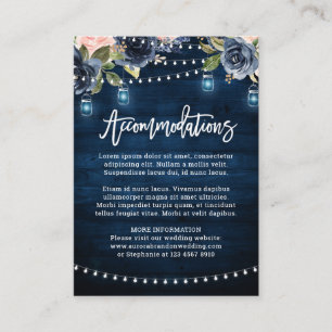 Carte D'accompagnement Lumière de Chaîne Rustique Florale Rose Navy pour