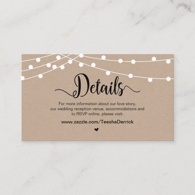 Carte D'accompagnement Lumières à chaîne de ferme rustique, détails Maria (Devant)