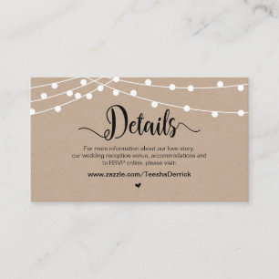 Carte D'accompagnement Lumières à chaîne de ferme rustique, détails Maria