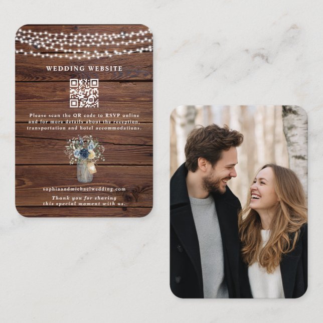 Carte D'accompagnement Lumières de Chaîne en Bois Rustique Mariage Pot Ma (Devant / Derrière)