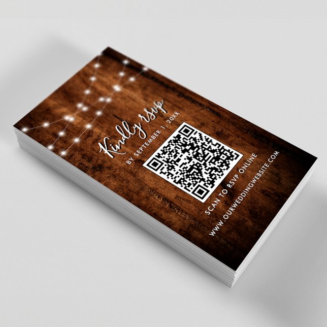 Carte D'accompagnement Lumières de Chaîne Rustiques & Code QR de Réponse  (Créateur téléchargé)