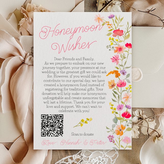 Carte D'accompagnement Lune de miel souhaite fleur sauvage fleurie nuptia (Honeymoon wishes wildflowers floral bridal shower enclosure card)