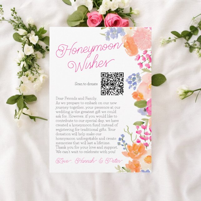 Carte D'accompagnement Lune de miel souhaite fleur sauvage fleurie nuptia (Honeymoon wishes wildflowers floral bridal shower enclosure card)