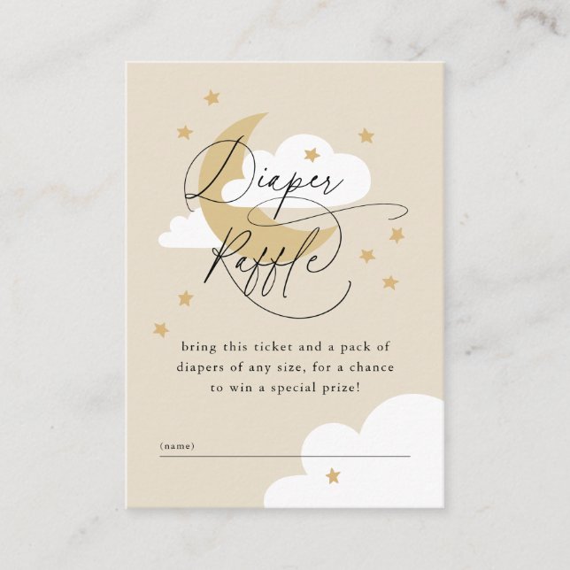 Carte D'accompagnement Lune et Étoiles Beige Diaper Baby shower Raffin (Devant)