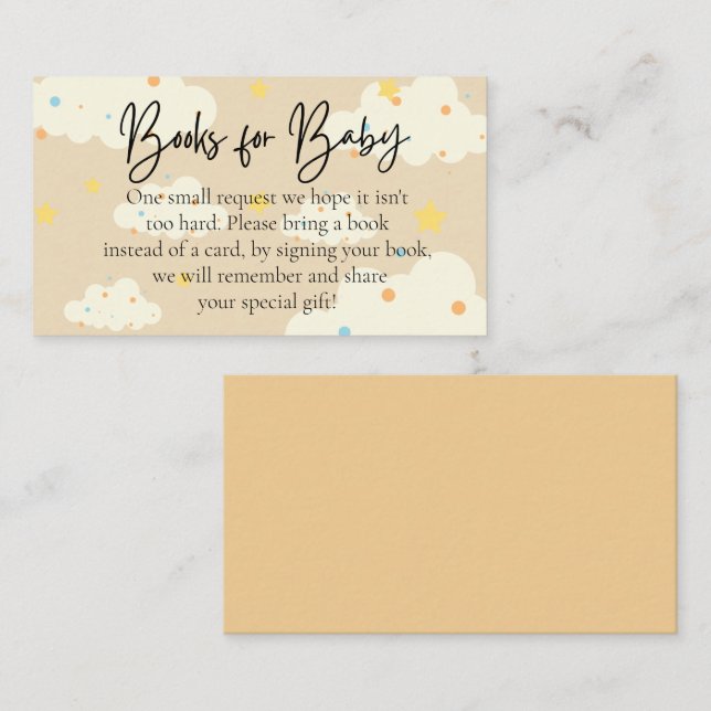Carte D'accompagnement Lune et Stars Livres en Crème pour bébé (Devant / Derrière)