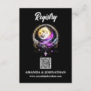 Carte D'accompagnement Lune étoiles noir magenta QR code registre luna