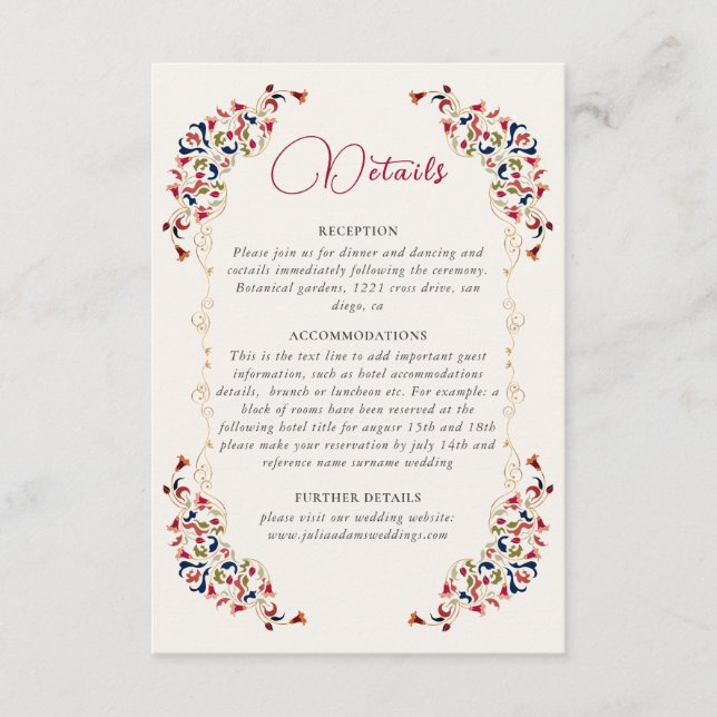 Carte D'accompagnement Luxe Artistique Botanique Floral Mariage Paisley (Devant)