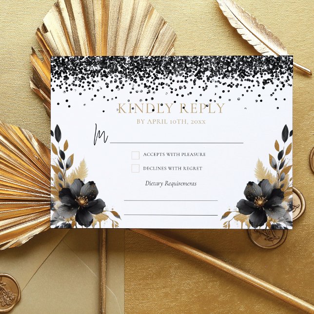 Carte D'accompagnement Luxe Black Gold style mexicain Quinceañera Rsvp (Créateur téléchargé)