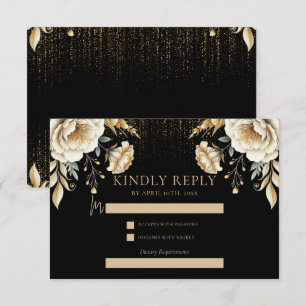 Carte D'accompagnement Luxe Black Ivory & Or Quinceañera Rsvp