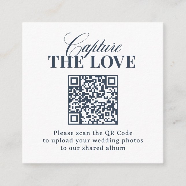 Carte D'accompagnement Luxe Bleu Nuit | Code QR de mariage Capturer l'Amo (Devant)