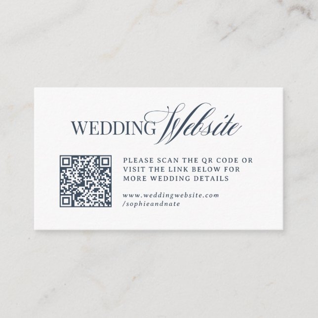 Carte D'accompagnement Luxe Bleu Nuit | Code QR du site Web de mariage (Devant)