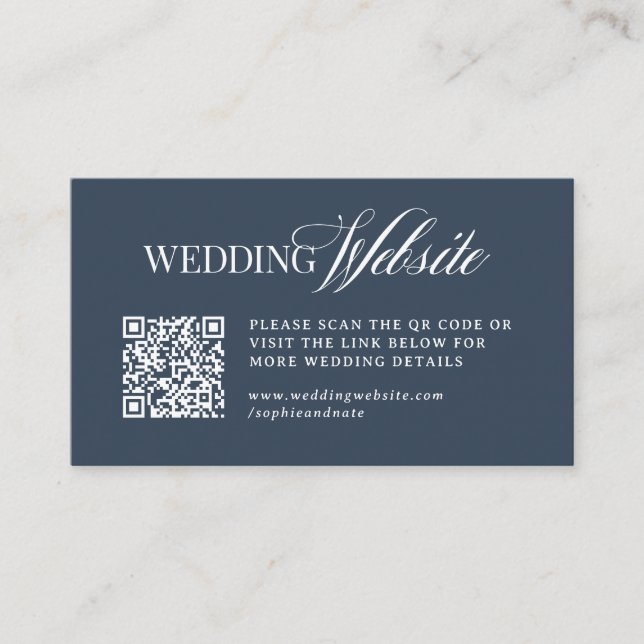 Carte D'accompagnement Luxe Bleu Nuit | Code QR du site Web de mariage (Devant)