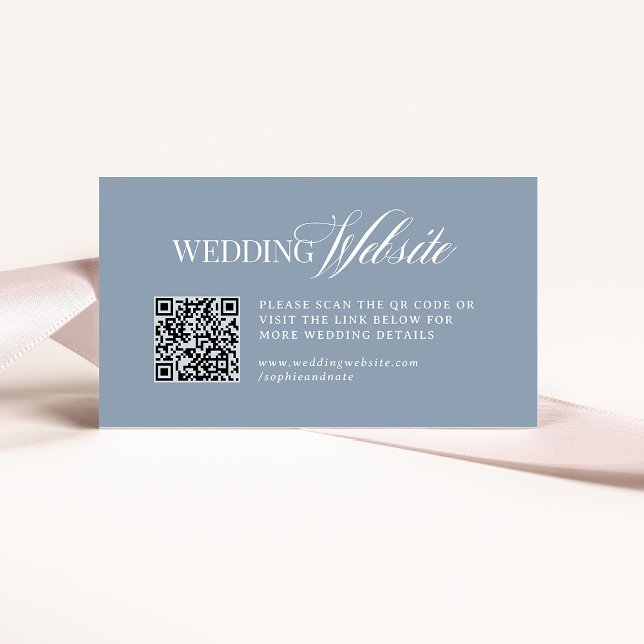 Carte D'accompagnement Luxe Bleu Poussiéreux | Code QR du site Web de mar (Créateur téléchargé)