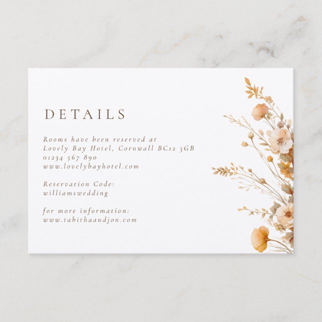 Carte D'accompagnement Luxe Brown & Tan Fleur sauvage Mariage (Devant)