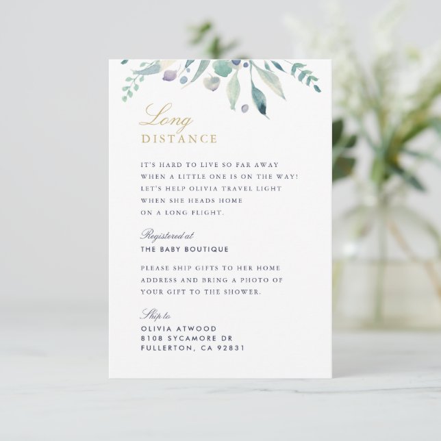 Carte D'accompagnement Luxe Floral Baby shower longue distance (Debout devant)