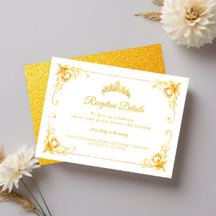 Carte D'accompagnement Luxe Golden Floral Blanc et or Quinceañera