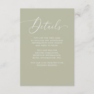 Carte D'accompagnement Luxe Mariage Moss Green Détails de l'invité Insé