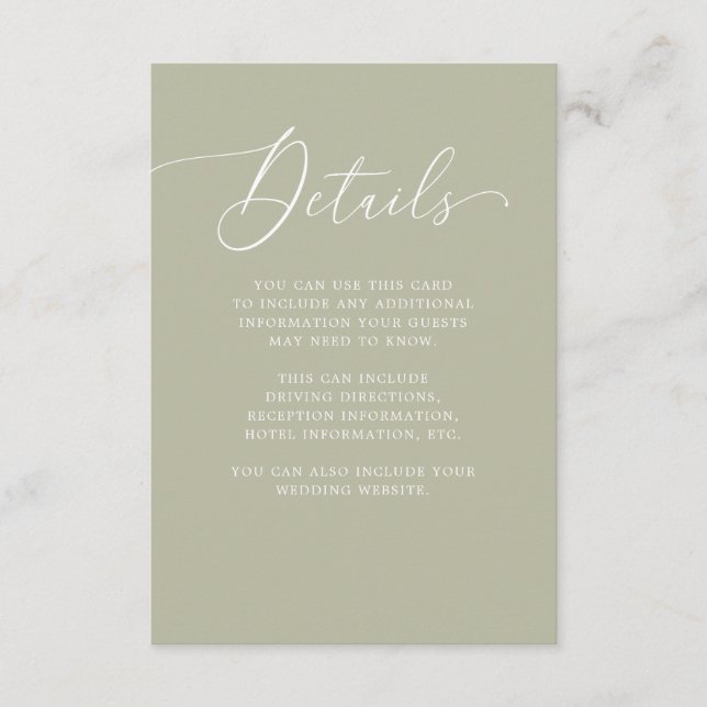 Carte D'accompagnement Luxe Mariage | Moss Green Détails de l'invité Insé (Devant)