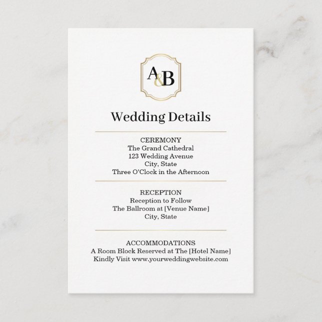 Carte d'Accompagnement Luxe Monogramme Impériale (Devant)