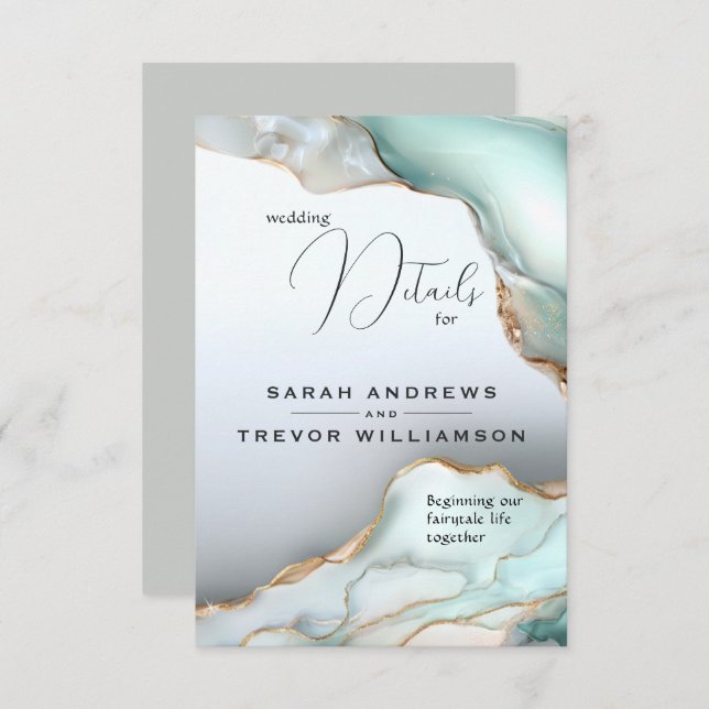 Carte D'accompagnement Luxe Opal Turquoise Or Liquide d'alcool Encre (Devant / Derrière)