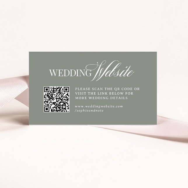 Carte D'accompagnement Luxe Sage Green | Code QR du site web mariage (Créateur téléchargé)