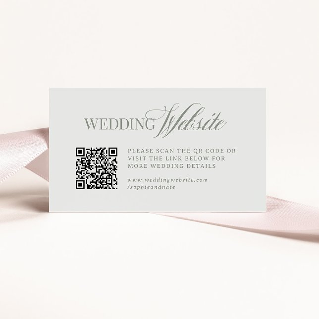 Carte D'accompagnement Luxe Vert Sage Clair | Code QR du site web mariage (Créateur téléchargé)