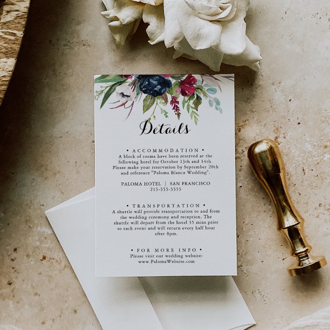 Carte D'accompagnement Luxe Whimsical Boho Floral Détails du Mariage (Créateur téléchargé)