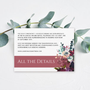 Carte D'accompagnement Luxueux Rose foncé rose Floral Mariage Détails