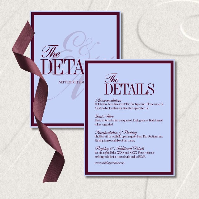 Carte D'accompagnement Luxury Periwinkle and Plum Formal Wedding Details (Luxury Periwinkle and Plum Formal Wedding Details Enclosure Card
)