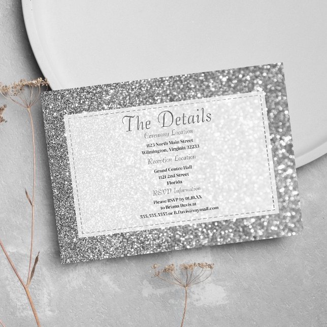 Carte D'accompagnement Luxury silver sparkly glitter glam Details Card ( Luxury silver sparkly glitter glam Details Card)