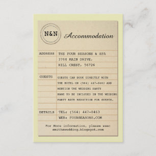 Carte D'accompagnement M. et Mme Accommodation Wedding Books de