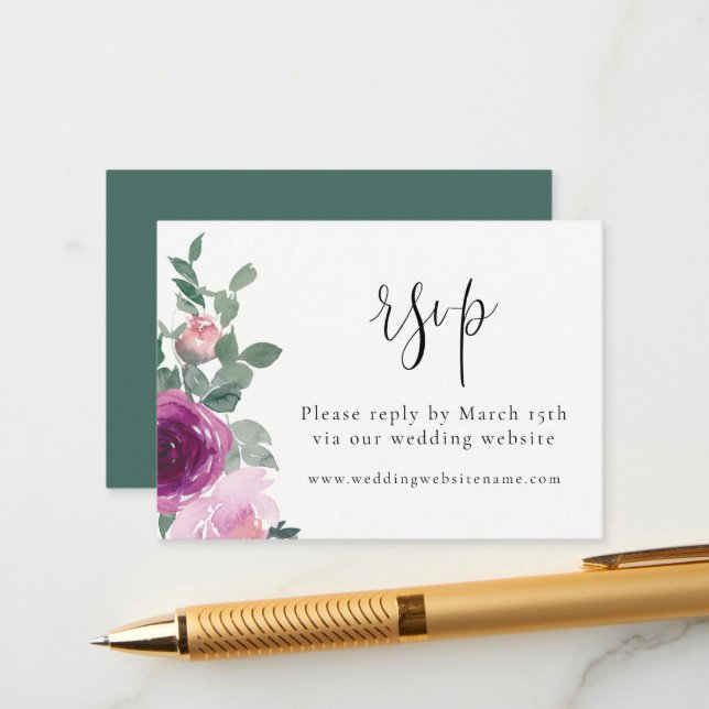 Carte D'accompagnement Magenta Blush Pink Floral Ivory RSVP (Devant/Arrière en situation)