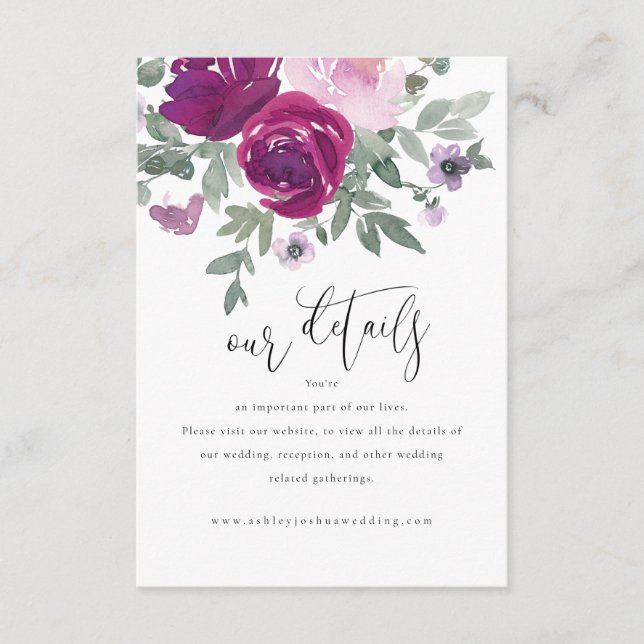 Carte D'accompagnement Magenta Blush Pink Floral Wedding Details (Devant)