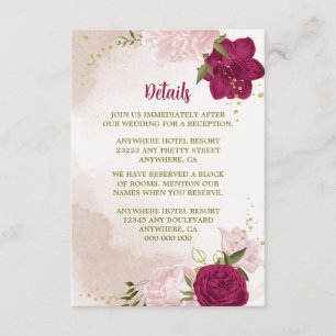Carte D'accompagnement magenta fleurs roses feuilles verts
