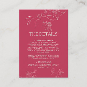 Carte D'accompagnement Magenta Pink Boho Floral Botanical Mariage Détail