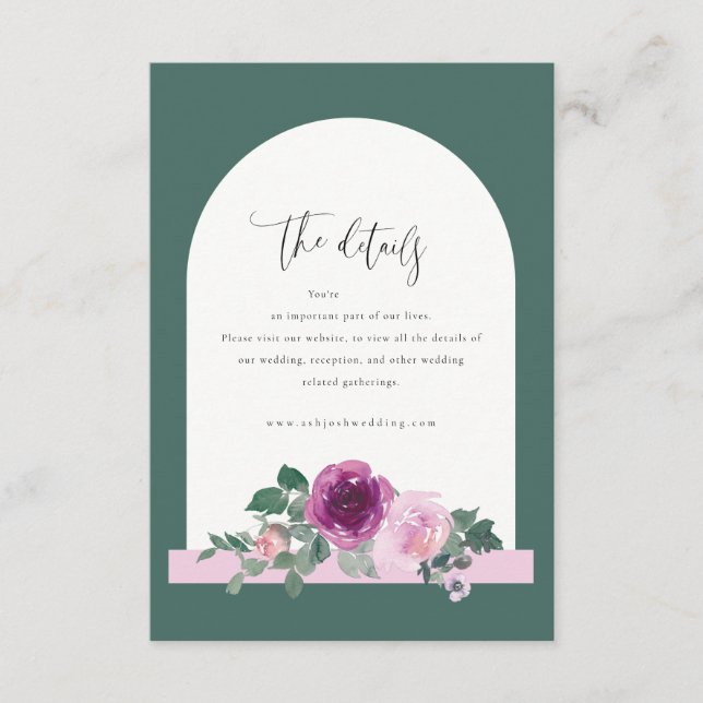 Carte D'accompagnement Magenta Pink Rose Floral Botanical Green Wedding (Devant)