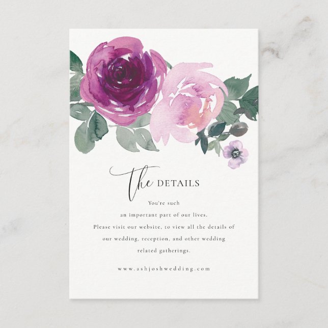 Carte D'accompagnement Magenta Pink Rose Flowers Ivory Wedding Details (Devant)