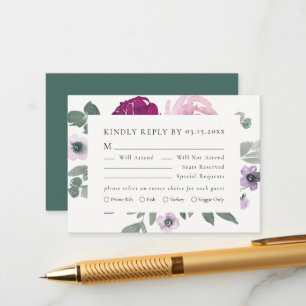 Carte D'accompagnement Magenta Rose Floral Ivoire RSVP
