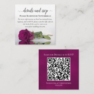 Carte D'accompagnement Magenta Rose Posh Détails du Mariage et code QR RS