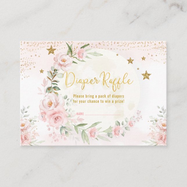 Carte D'accompagnement Magique Lune Stars Blush Gold Floral Diaper Raffle (Devant)