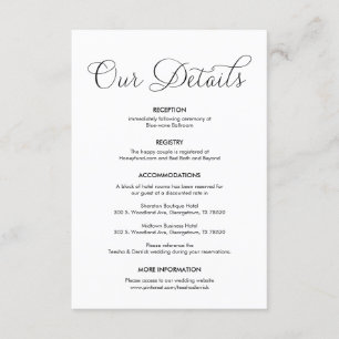 Carte D'accompagnement Magnifique Détails Mariage, encre noire classique