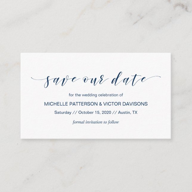 Carte D'accompagnement Magnifique Elegant, Navy Blue, Sauvez la date (Devant)