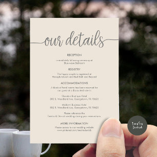 Carte D'accompagnement Magnifique Nos détails Mariages, encre noire rusti