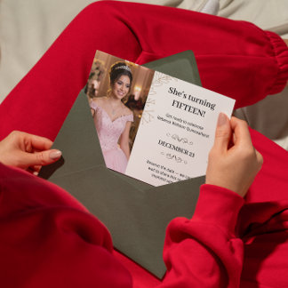Carte D'accompagnement Magnifique Quinceanera minimaliste feuille beige m