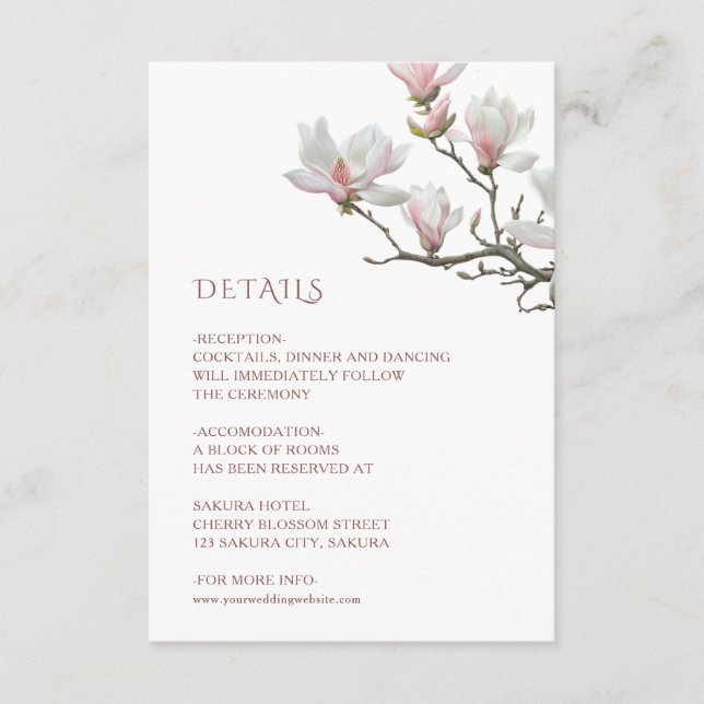 Carte D'accompagnement Magnolia de mariage d'art fin (Devant)