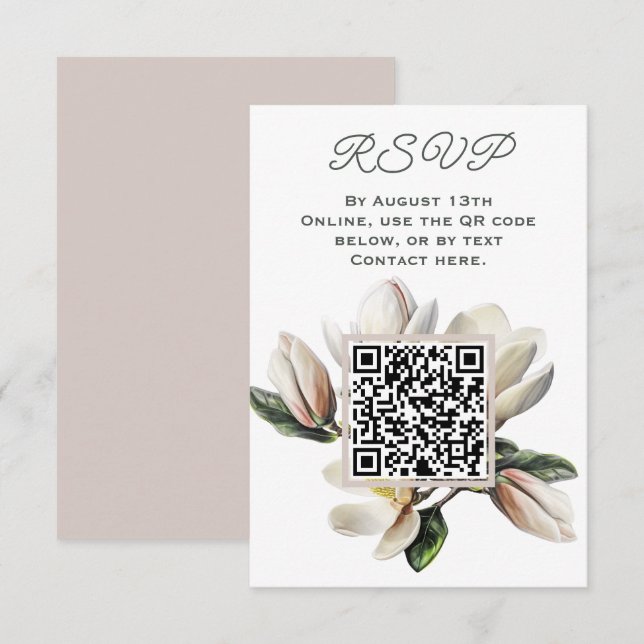 Carte D'accompagnement Magnolia Fleurs code RSVP QR (Devant / Derrière)